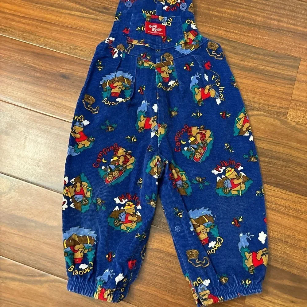 Osh Kosh B’Gosh vintage corduroy blue bear hiking fishing camping overalls